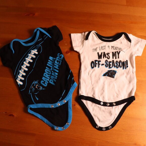 Set of 2 Pathers NFL Football themed baby onesises, 0/3 months, lightly used - Picture 1 of 4